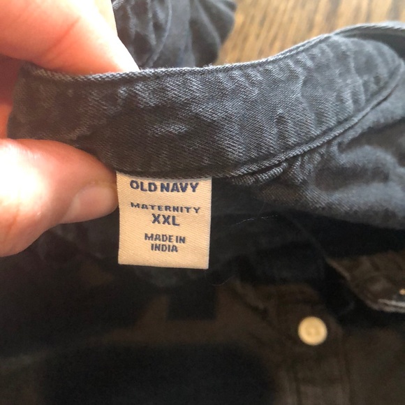 black denim maternity shirt with ruffles and tie - Picture 3 of 3